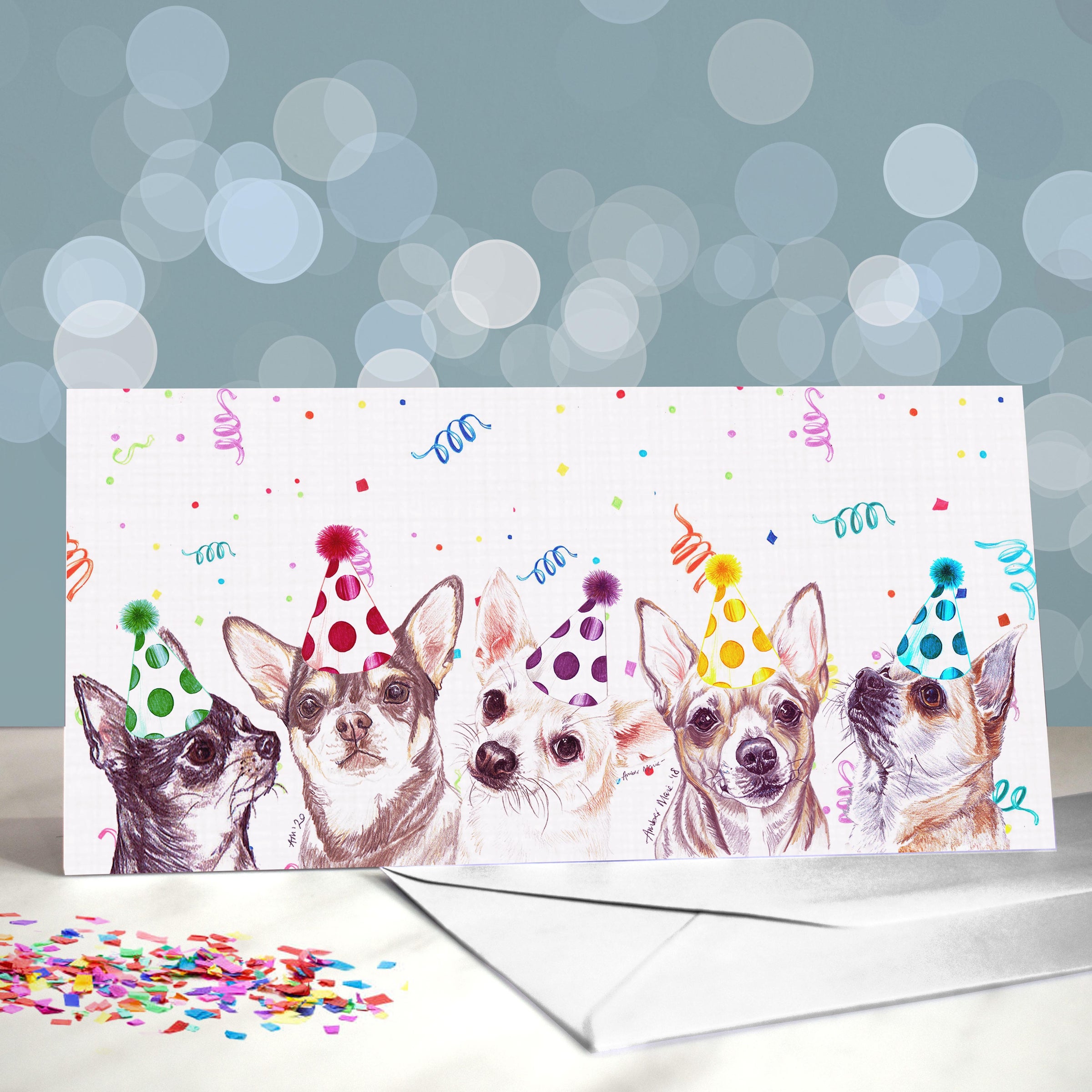 Chihuahua Dog Colourful Abstract Art Blank Greeting Card - A5, Silk Finish, With Envelope